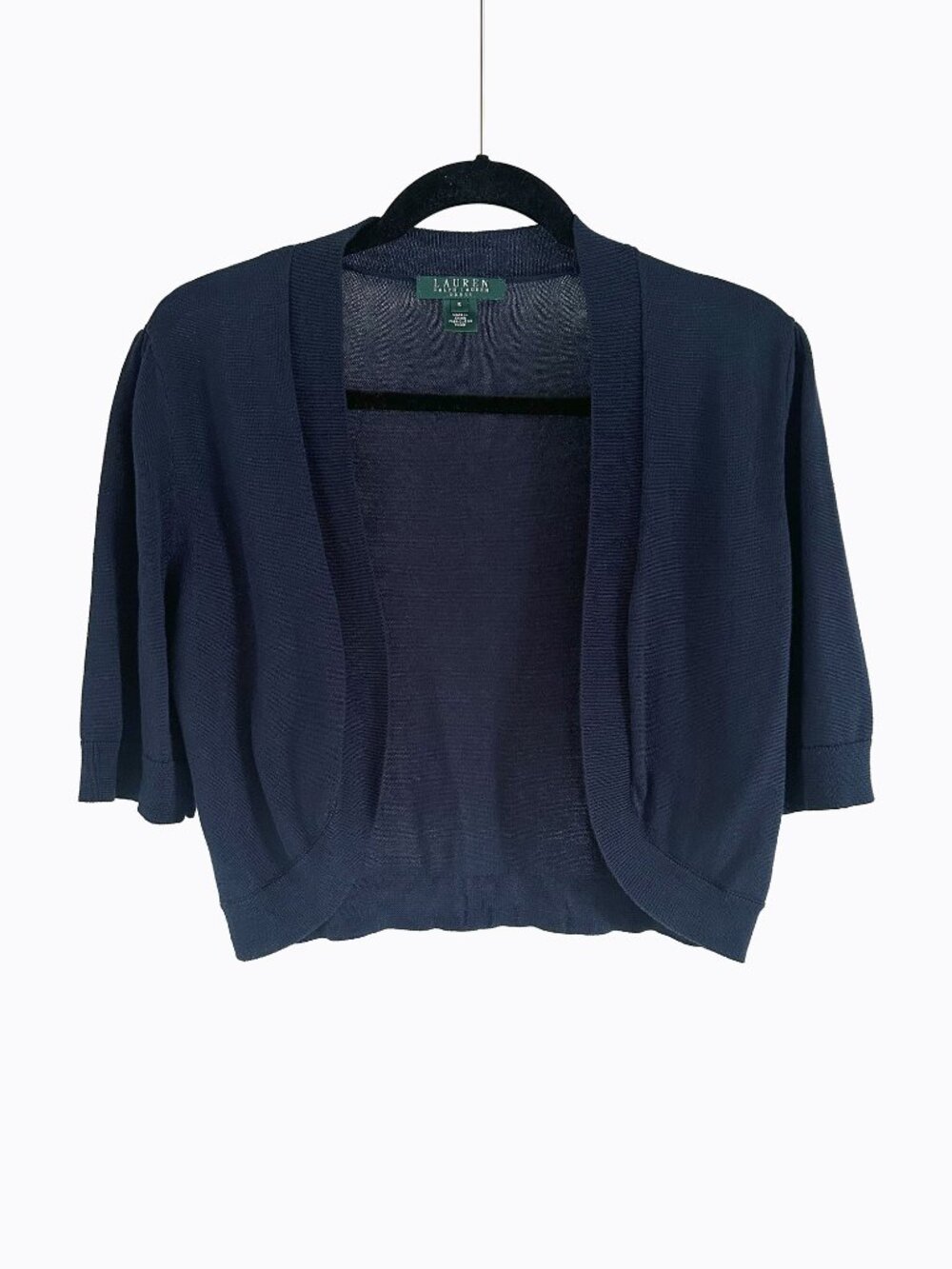 Lauren Ralph Lauren Navy Blue Open Cropped Knit Bolero Cardigan Shrug Sweater S